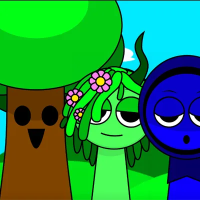 Sprunki Mr.Tree、Green (Vineria) 与 Blue (Jevin)