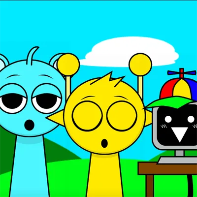 Sprunki Sky Blue (Sky)、Yellow (Simon) 与 Mr. Fun Computer